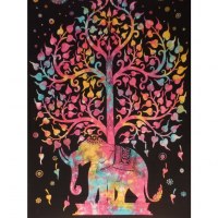 Tenture color arbre de vie et éléphant 