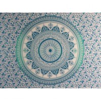 Tenture blanche lotus bleu vert