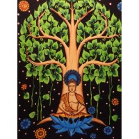 Tenture Bouddha arbre bodhi vert