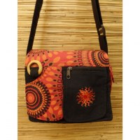 Besace Tansen noir et rouge orangé soleil rayonnant