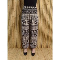 Pantalon noir Pejburi éléphants et paons
