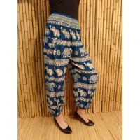 Pantalon bleu Phetchaburi éléphants écrus