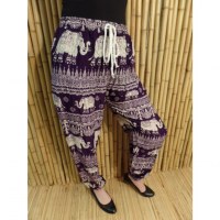 Pantalon Buriram violet/écru éléphants