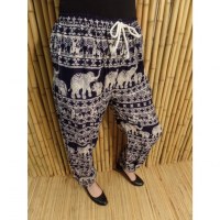 Pantalon Buriram bleu foncé/écru famille éléphants