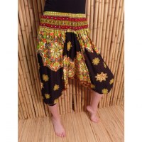 Sarouel court flower noir/jaune/rouge