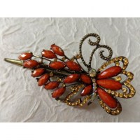 Pince strass papilio marron