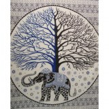 Tenture maxi arbre de vie/éléphant bleu/noir