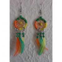 Boucles d'oreilles attrape rêves tricolore plumes color