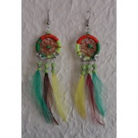 Boucles d'oreilles attrape rêves tricolore plumes color 2