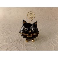 Chat noir porte photo en métal