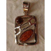 Pendentif rectangle argent et ambre 