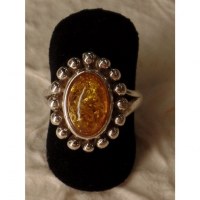 Bague cabochon argent et ambre