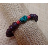 Bracelet mala rosewood/corail turquoise