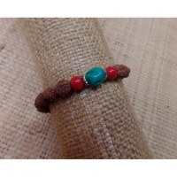 Bracelet mala 22 perles rudraksha/corail/turquoise 2