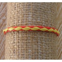 Bracelet rond cuir tressé jaune et rouge