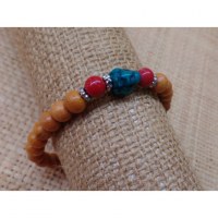 Bracelet mala perles bois/corail/turquoise