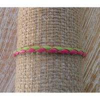 Bracelet rond cuir tressé vert et rose