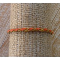 Bracelet rond cuir tressé kaki et orange