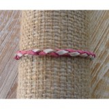 Bracelet rond cuir tressé rose et blanc