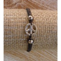 Bracelet macramé marron peace and love 