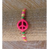 Bracelet macramé peace and love rose fluo