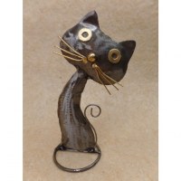 Statuette en métal petit chat gris