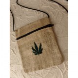 Pochette chanvre naturel feuille verte