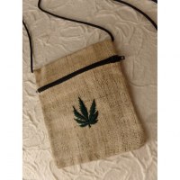 Pochette chanvre naturel feuille verte