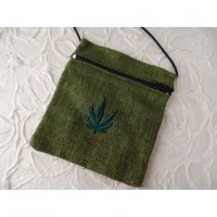 Pochette kaki chanvre naturel feuille verte