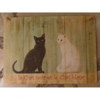 Panneaux en bois chat noir chat blanc