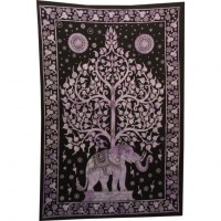 Tenture mauve arbre de vie et éléphant