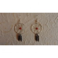 Boucles d'oreilles attrapes rêves 21 perle rouge