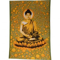 Tenture bulles Bouddha zen vert/jaune