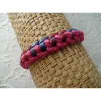 Bracelet Gili cuir rouge/bleu coton rose