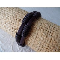 Bracelet lanières en cuir chocolat