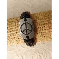 Bracelet en cuir motif peace and love