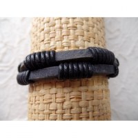 Bracelet lanières en cuir anthracite