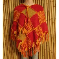Poncho Sorata beige/rouge/orange/jaune