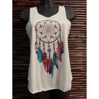 Débardeur dreamcatcher color pendentif coquillage plumes vertes