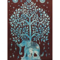 Tenture arbre de vie et éléphant bleu vif