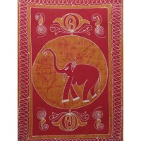 Tenture batik éléphant rouge