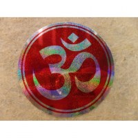 Autocollant pailleté argent/rouge Aum