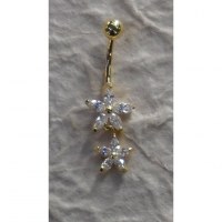 Piercing nombril duo de fleurs plaqué or & strass pendant