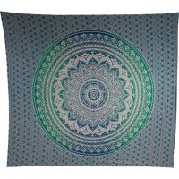 Tenture maxi blanche lotus bleu/vert