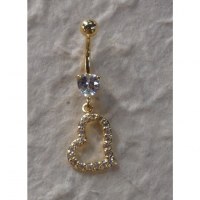 Piercing nombril coeur 2 plaqué or & strass