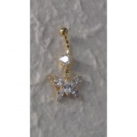 Piercing nombril perle et papillon plaqué or & strass