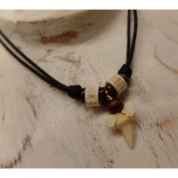 Collier Surf Dent De Requin noir et beige