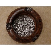 Cendrier rond bois marron patiné éléphant 